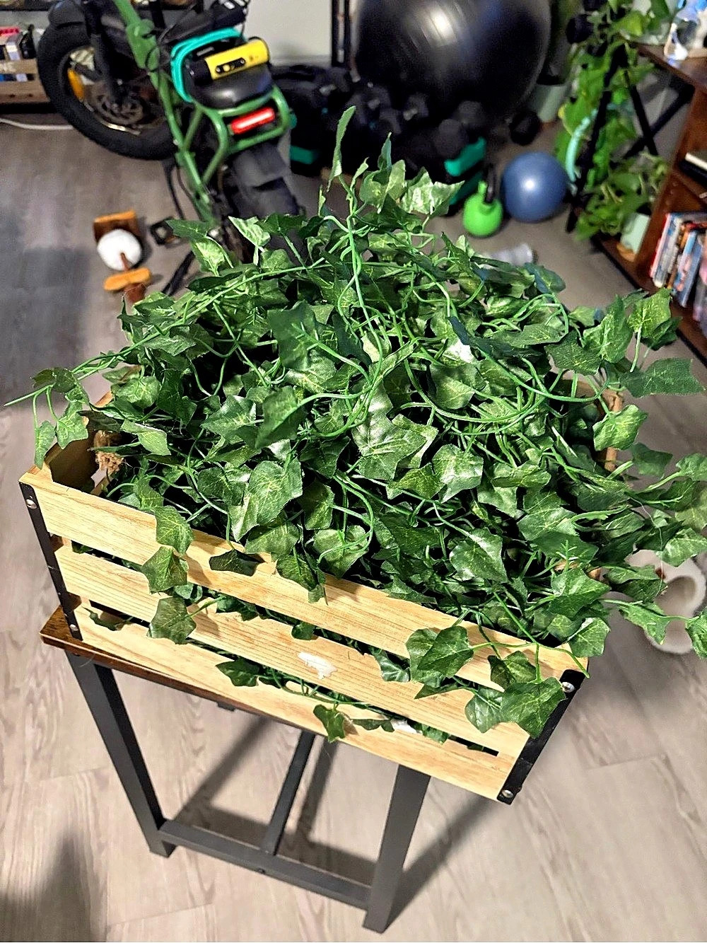 Green & Brown Faux Greenery in Wooden Planter